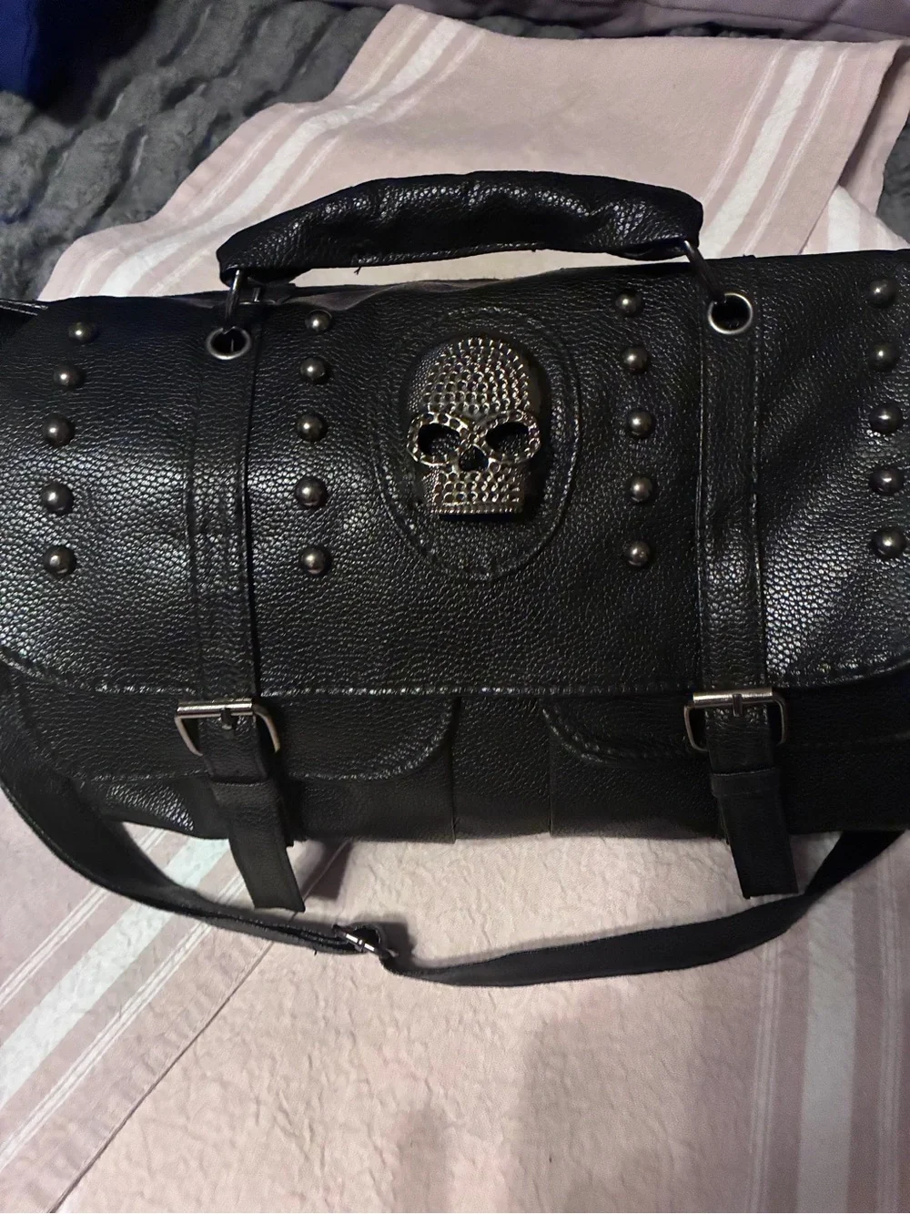 Black Men/ Women Skull Accent Messenger Bag
